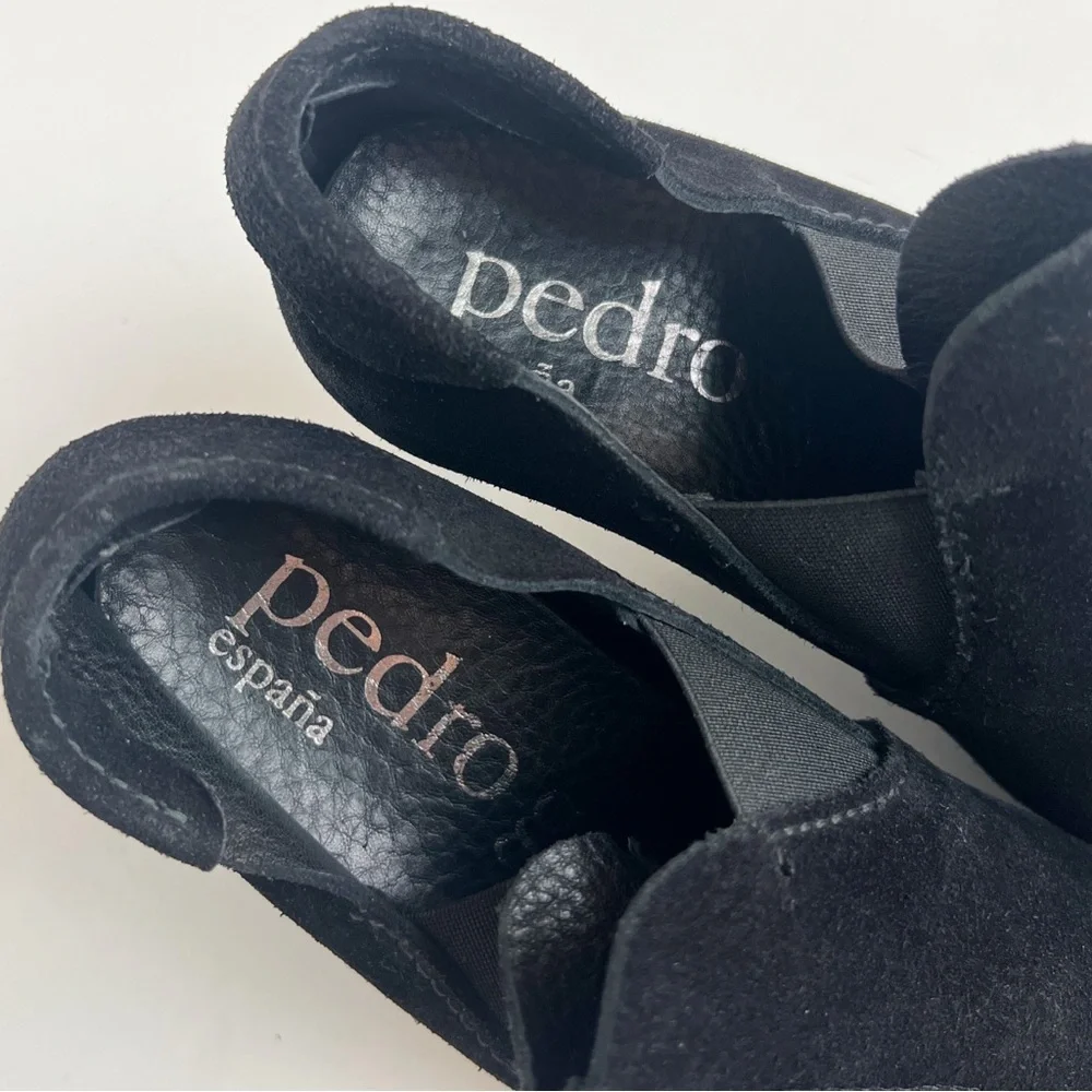 •PEDRO GARCIA• Black Suede Slip On Heel Bootie Pumps‎ Shootie Size 36.5 / US 6.5